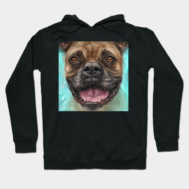 Contemporary Painting of a Brown Boxer Dog with a Big Smile and Big Pink Tongue Hoodie by ibadishi